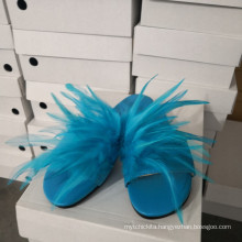 sexy feather blue leather open toe flat outdoor ladies muels shoes